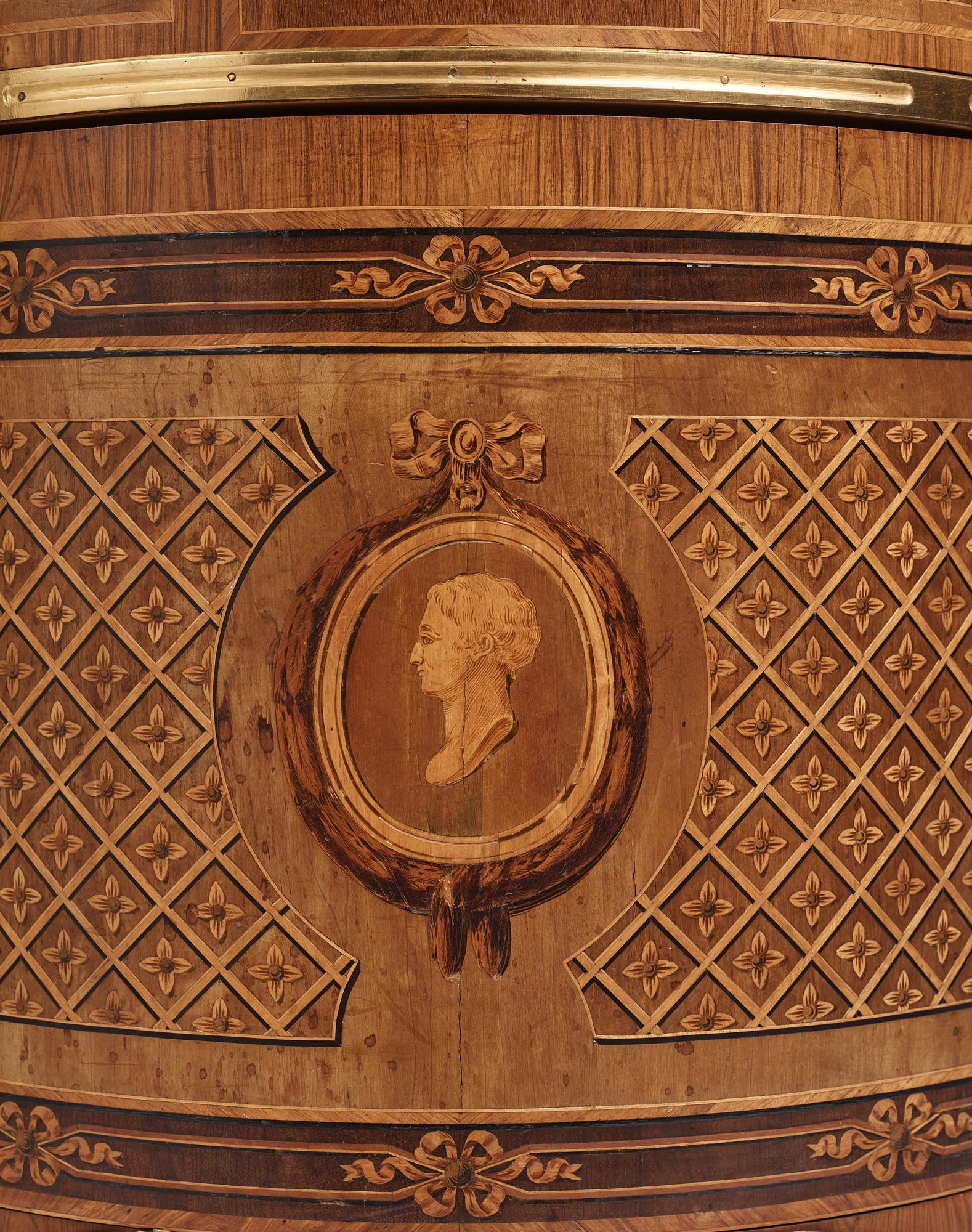 The "De Geer cabinets" a pair of demi-lune cabinets by Georg Haupt (master in Stockholm 1770-1784), Gustavian.