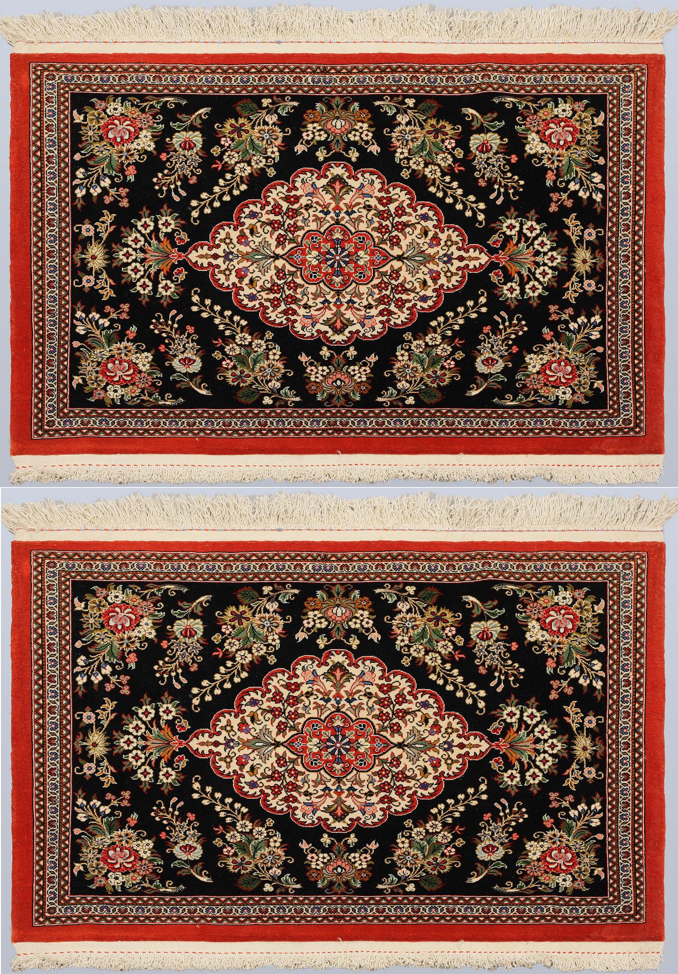 A pair of Tabriz rugs, part silk, so-called 50 Raj, 92 x 62 cm.