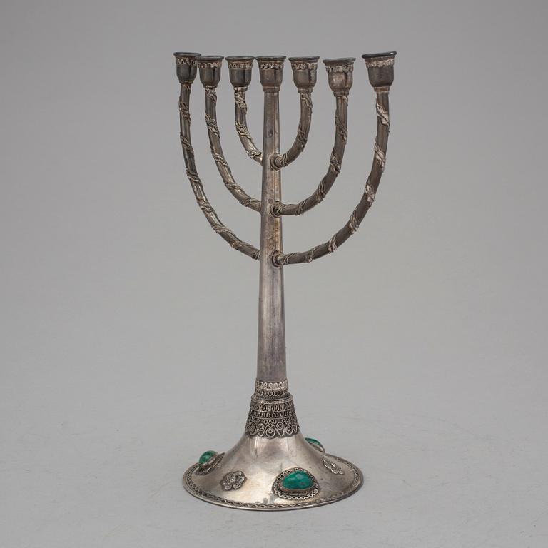 KANDELABER/MENORAH, sterlingsilver, Israel, 1900-talets mitt. Vikt ca 200 gram.