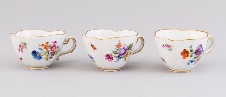 SIX COFFEE CUPS WITH SAUCERS, porcelain, Meissen, 20th century.