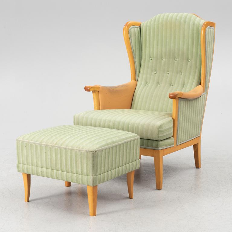 Carl Malmsten, easy chair, 'Husfadern' with foot stool.'Samsas'.