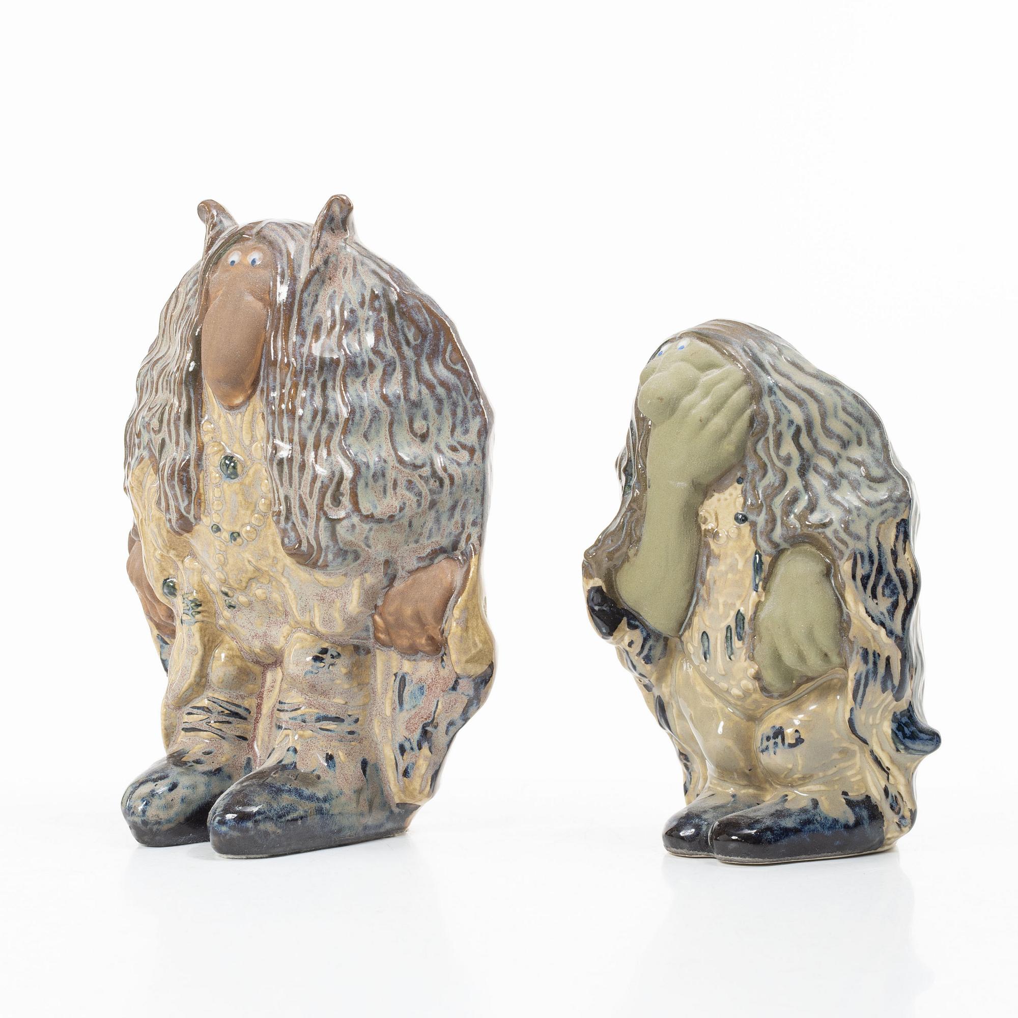 Figuriner 7 st, stengods, "John Bauers Troll", Rosa Ljung, Höganäs.