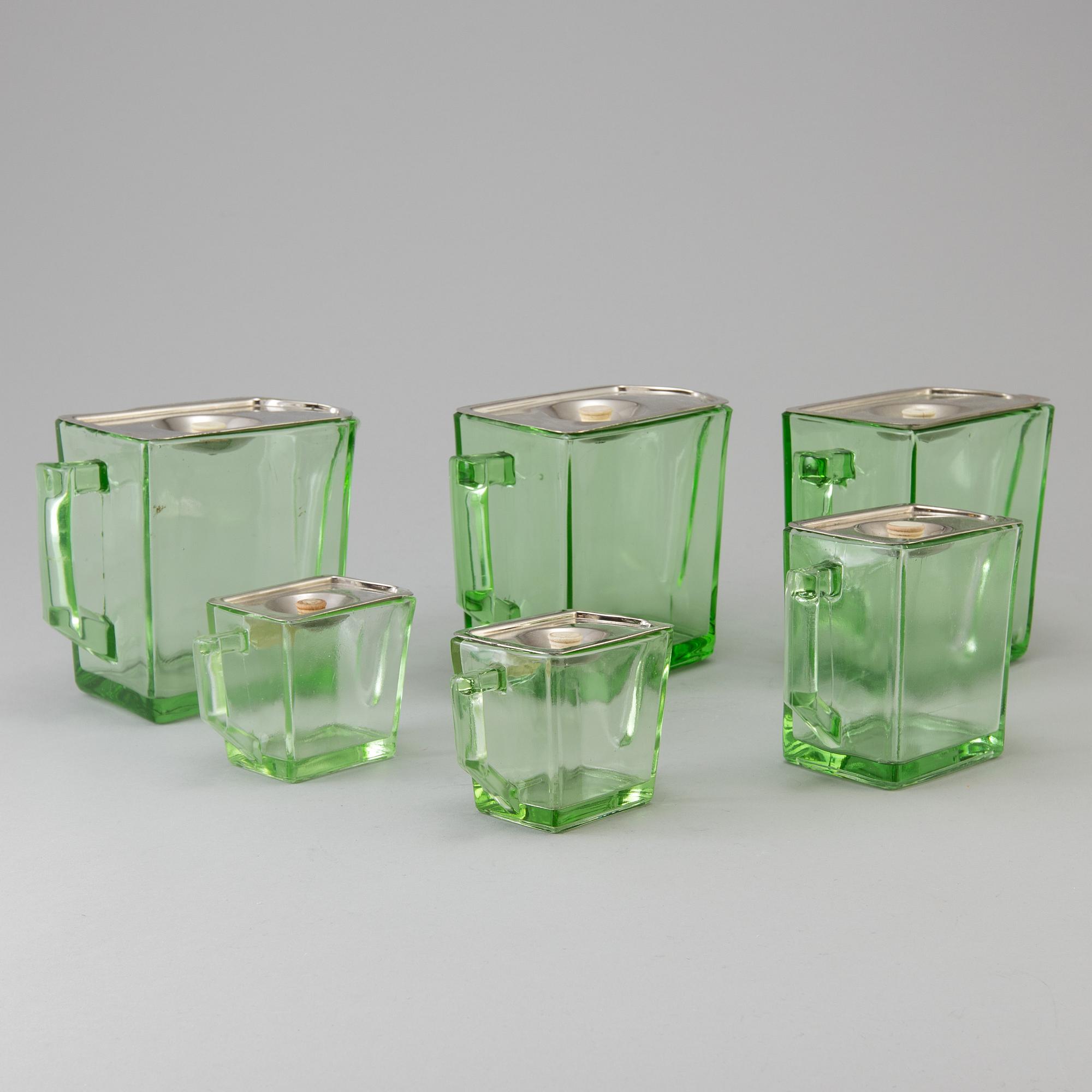 WILLIAM STENBERG, 6 st "Kylex", kylskåpstillbringare av glas, Gullaskruf 1900-talets mitt.