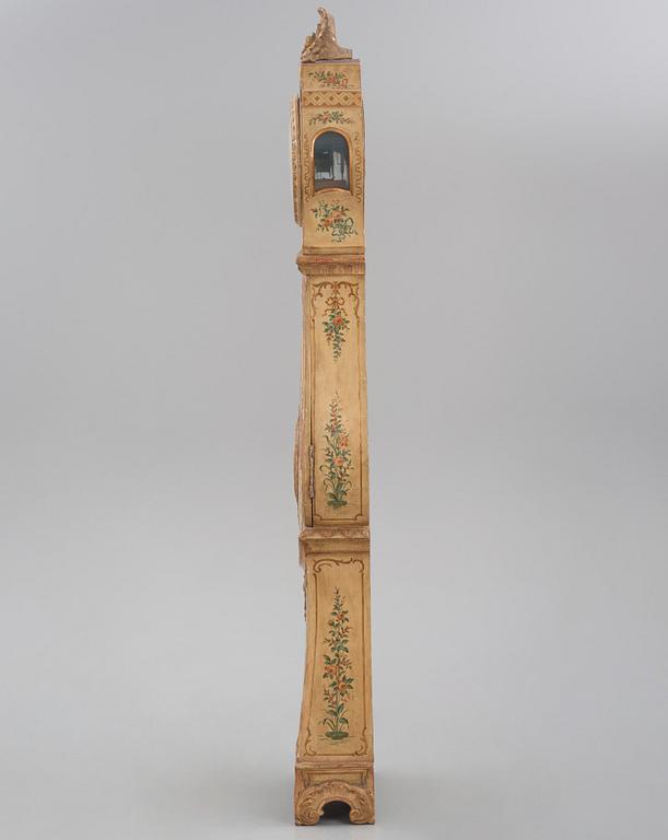 A rococo polychrome-painted and giltwood longcase clock by N. or C. Berg (active in Stockholm  1751-94/1762-84).