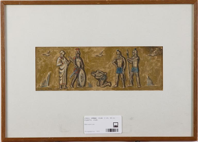 NYMAN, OLLE, 2 st, bl.a. blyerts, sign.