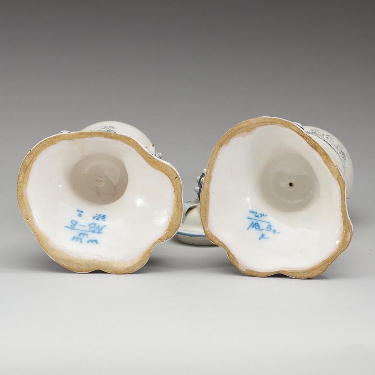 A pair of Swedish Marieberg faience vases with covers, 18th Century.