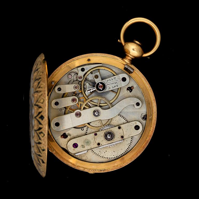 DAMFICKUR, 18k guld, F L Mathez omkring 1800/1900. Tot vikt ca 55g.