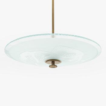 A glass and brass Swedish Modern ceiling lamp, 1930's/40's.