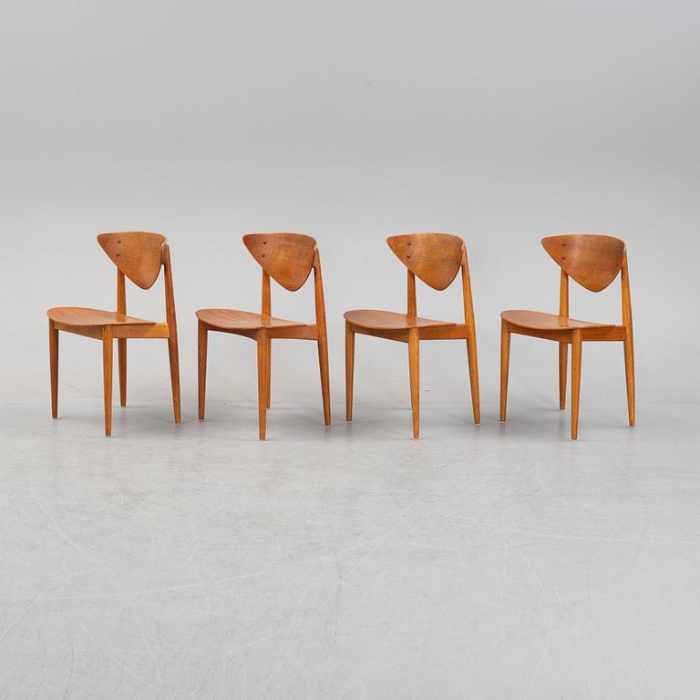 Peter Hvidt & Orla Mølgaard Nielsen, a set of four teak and oak chairs, Bodafors, 1950's/1960's.