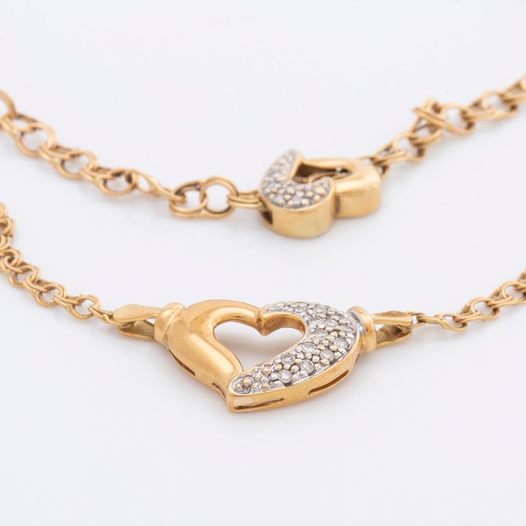 NECKLACE and BRACELET 18K gold w single-cut diamonds, total weight 10,4 g.