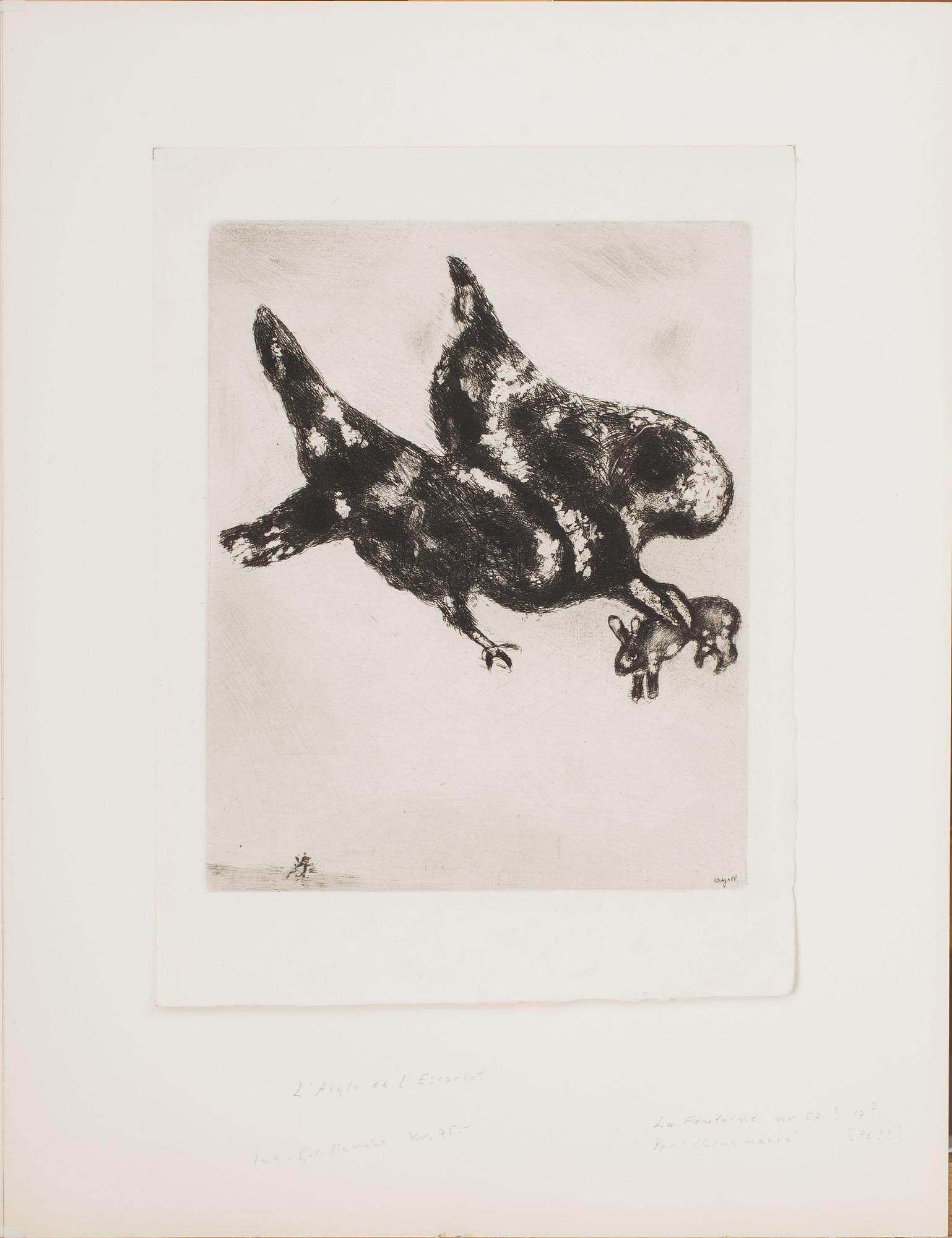 MARC CHAGALL, etsning på japanpapper, signerad i trycket. Utförd 1927-30 (utgiven av Teriade, Paris 1952).