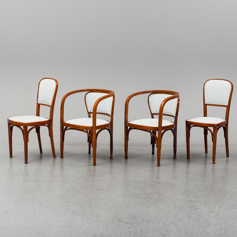 Gustav Siegel, a pair of armchairs, a pair of chairs and a sofa, probably by Jacob & Josef Kohn, Vienna early 1900's.