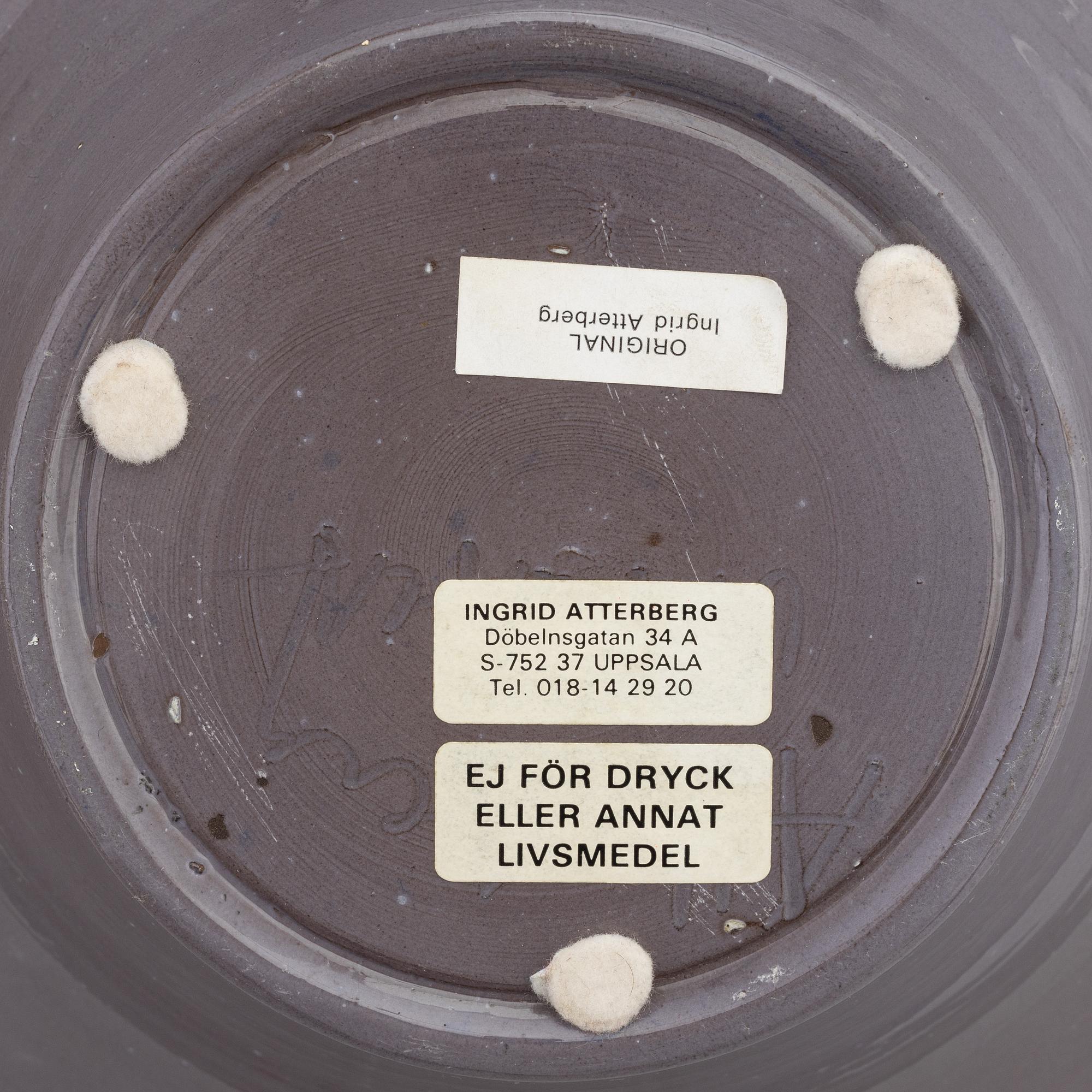 Ingrid Atterberg, a unique signed ceramic bowl.