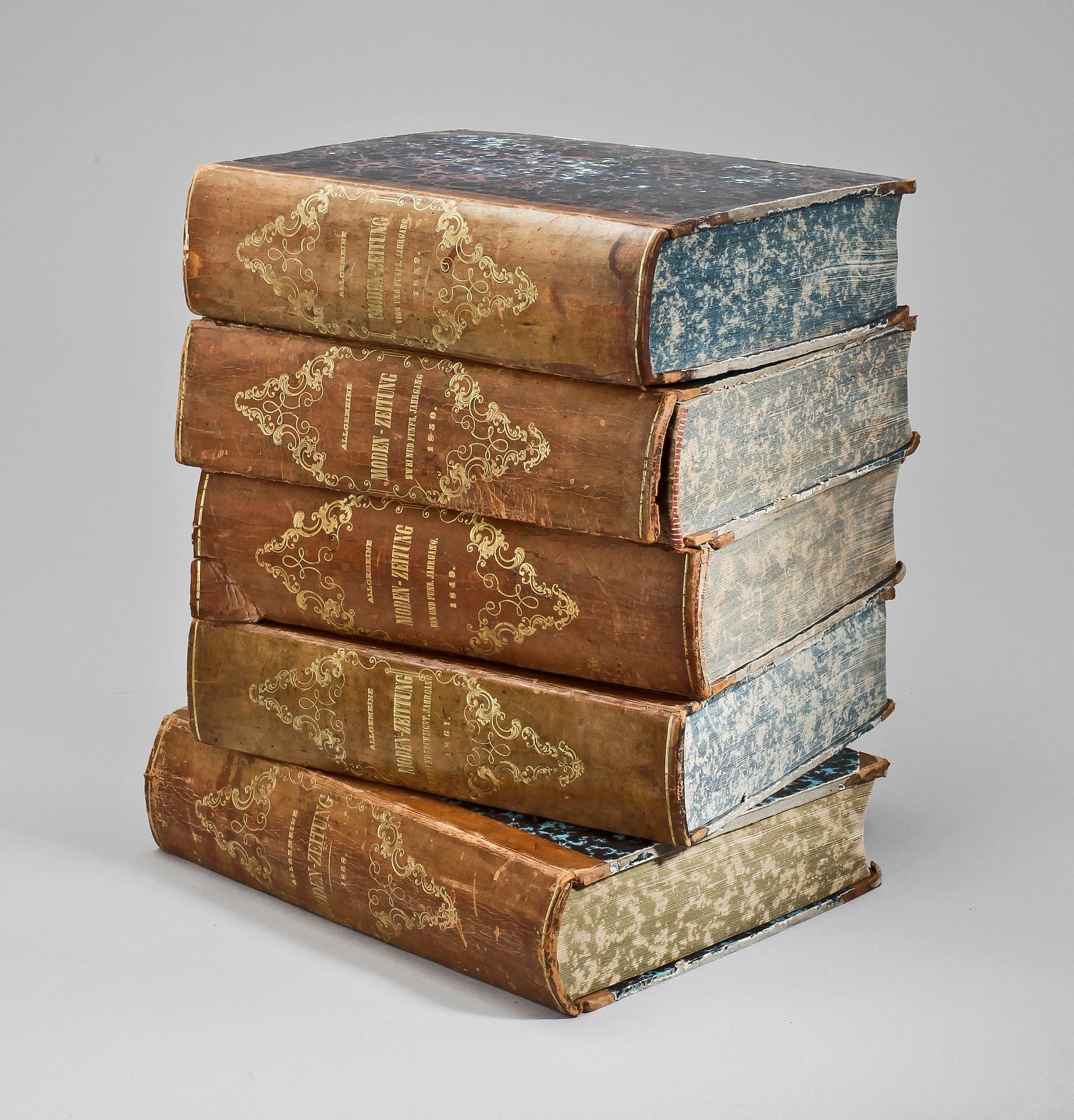 INBUNDEN TIDSKRIFT, 5 vol, "Allgemeine Moden Zeitung", Leipzig 1849-1868.