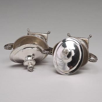 A pair of Swedish 18th century silver sugar-bowls and covers, mark of Johan Ekholm, Stockholm 1792.