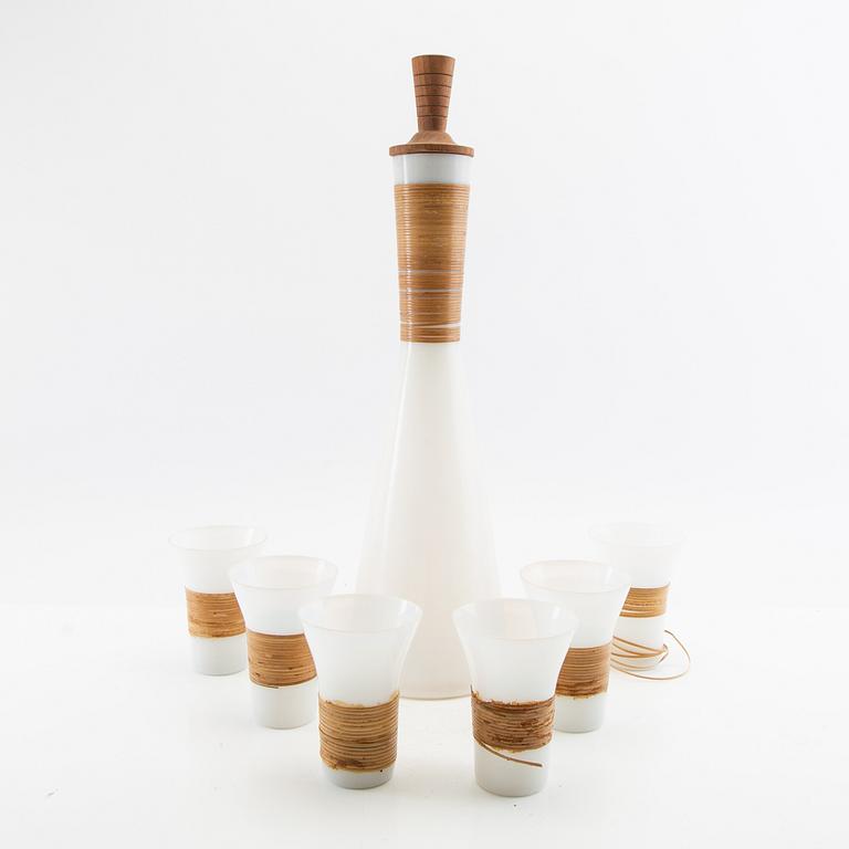 Jacob Bang carafe with six glasses, Kastrup Glassworks 1960s.