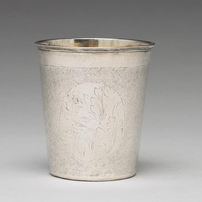 A Swedish early 18th century parcel-gilt silver beaker, mark of Samuel Phallén, Karlskrona 1700.