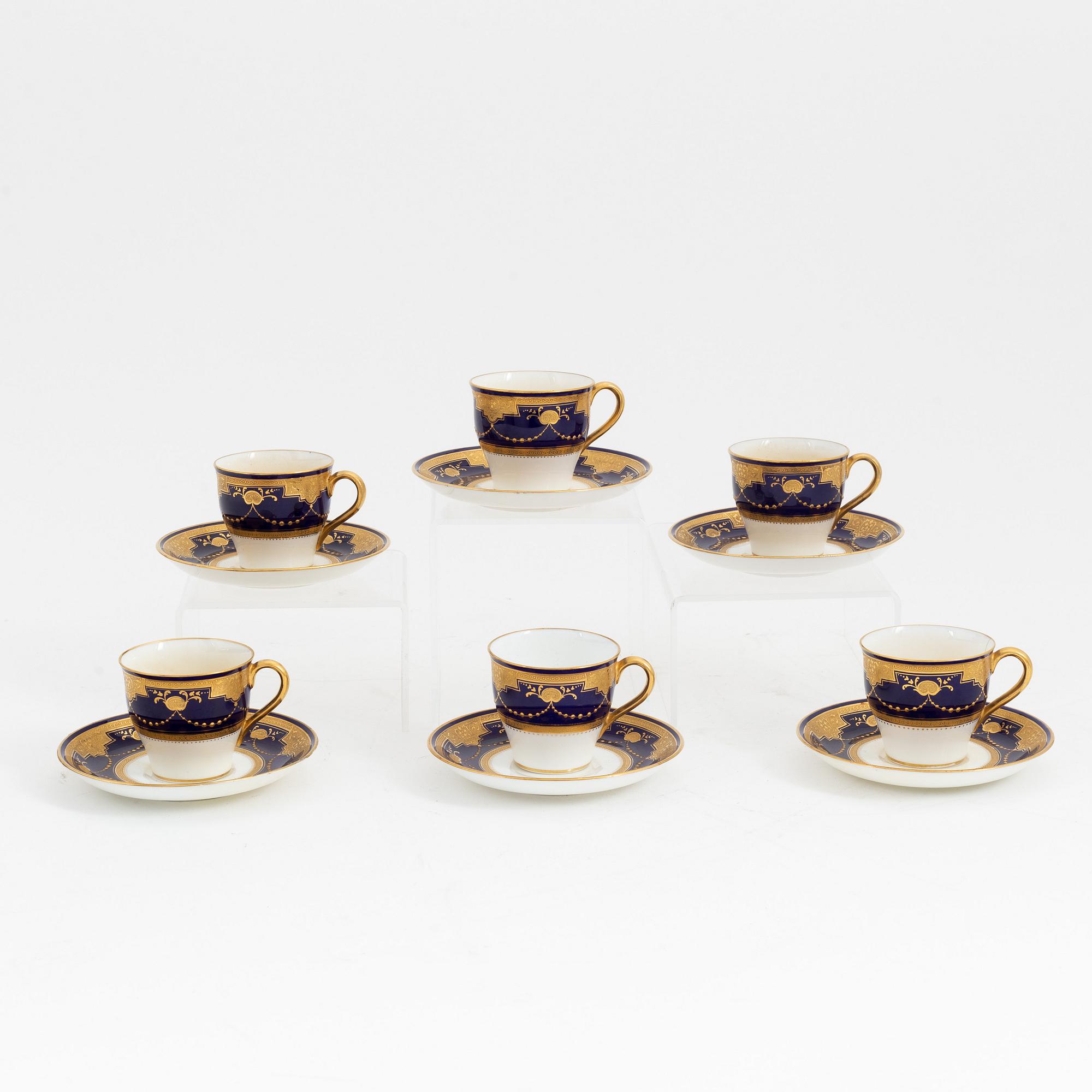 Moccaservis, 6 delar, porslin, Minton, England, 1891-1912.