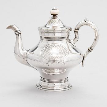 A Russian silver teapot, maker's mark of Andrei Wilgelmovich Wekman, Moscow 1871.