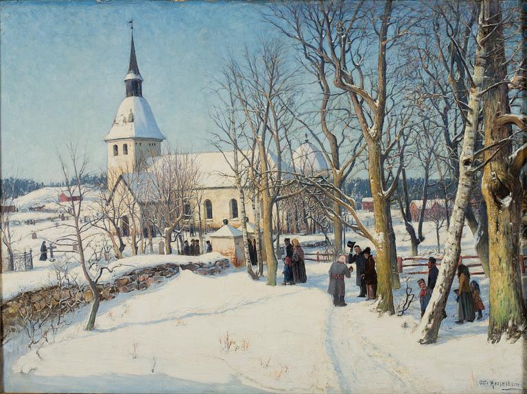 An Otto Hesselbom oil painting depicting Spånga Church.