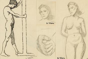 AGNES CLEVE, 4 st teckningar, samramade. Stämpelsignerade A. Cleve.