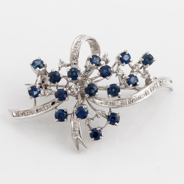 Sapphire and eight-cut diamond brooch.