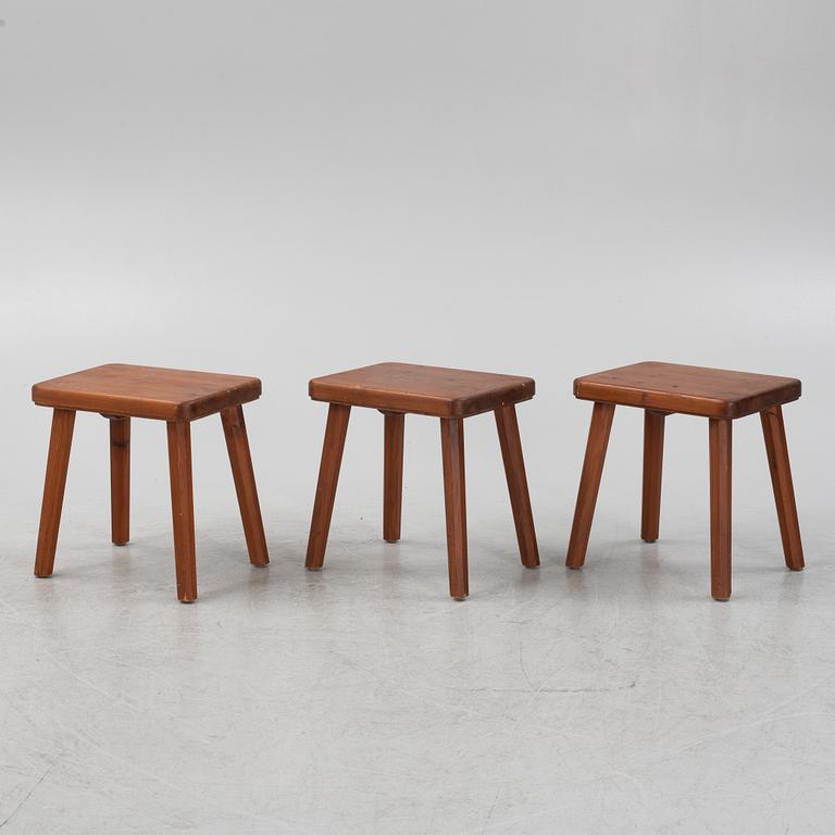 A set of three stools, 1940's.