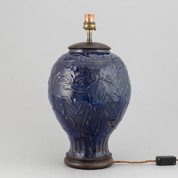 A persian blue glazed jar mounted as a lamp, 19th Century.