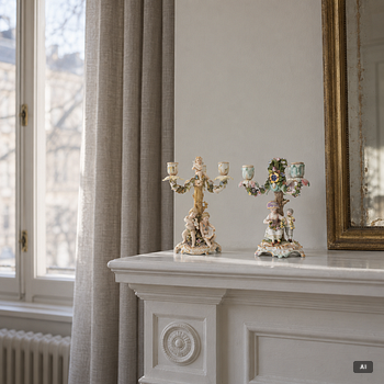 A pair of candelabra,  Meissen and Volkstedt, 19th–20th century.