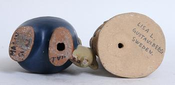 FIGURINER, 2 st, lergods, Lisa Larsson, Gustavsberg.