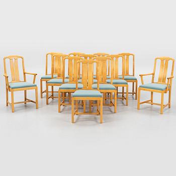 Carl Malmsten, stolar, 10 st och karmstolar, ett par, "Ambassadör", Åfors Möbelfabrik.