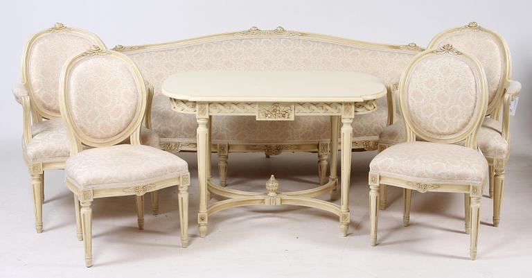 SALONGSGRUPP, 6 delar, gustaviansk stil, 1900-tal.