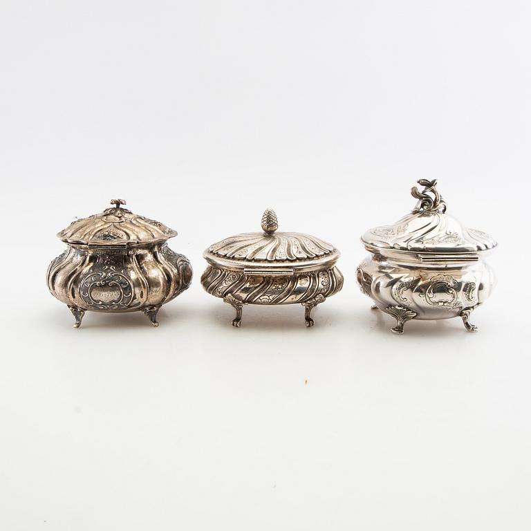 Sugar boxes 3 pcs silver Rococo style second half of the 20th century.