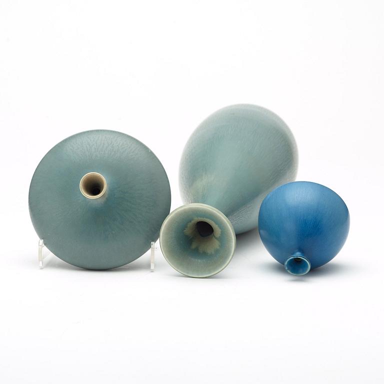 Berndt Friberg, a set of three stoneware vases, Gustavsberg Studio 1965-72.