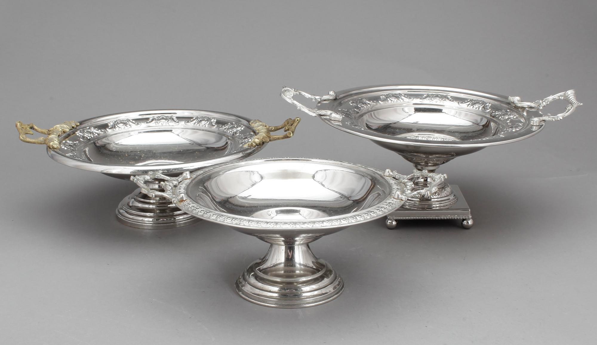 SKÅLAR, 3 st, Nysilver, bl a CG Hallberg, 1900-talets första hälft.