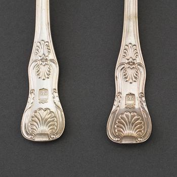 MATSKEDAR 6 st, samt MATGAFFLAR, 6 st. Silver. Bl a Gustaf Möllenborg Stockholm 1890.