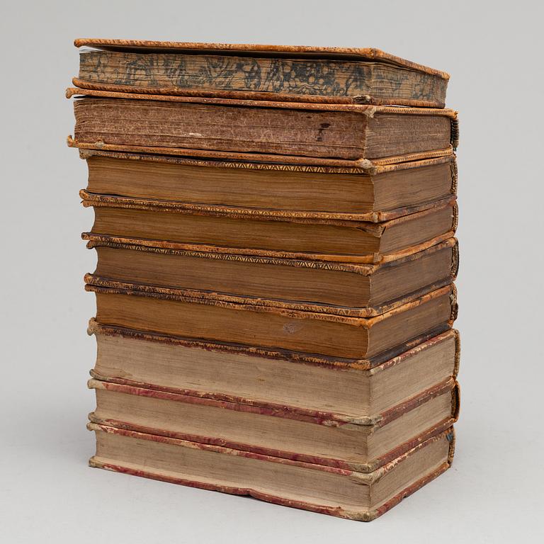 BOKBAND, 6 helskinn samt 3 halvfranska, 17-1800-tal.