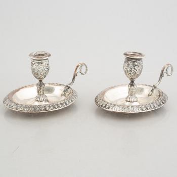 Nattljusstakar, ett par, silver, troligtvis omkring åt 1900/1900-talets första hälft.
