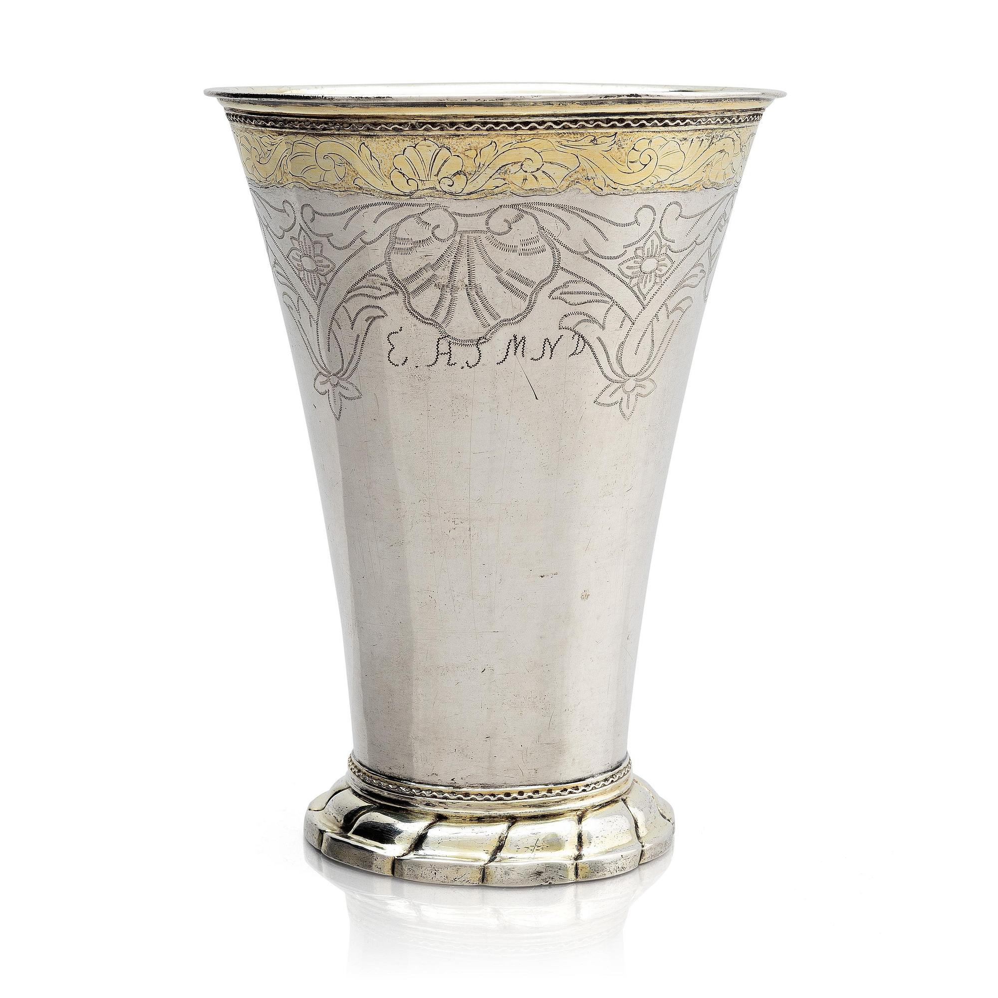 Petter Lund, bägare, delvis förgyllt silver, Stockholm 1755. Rokoko.