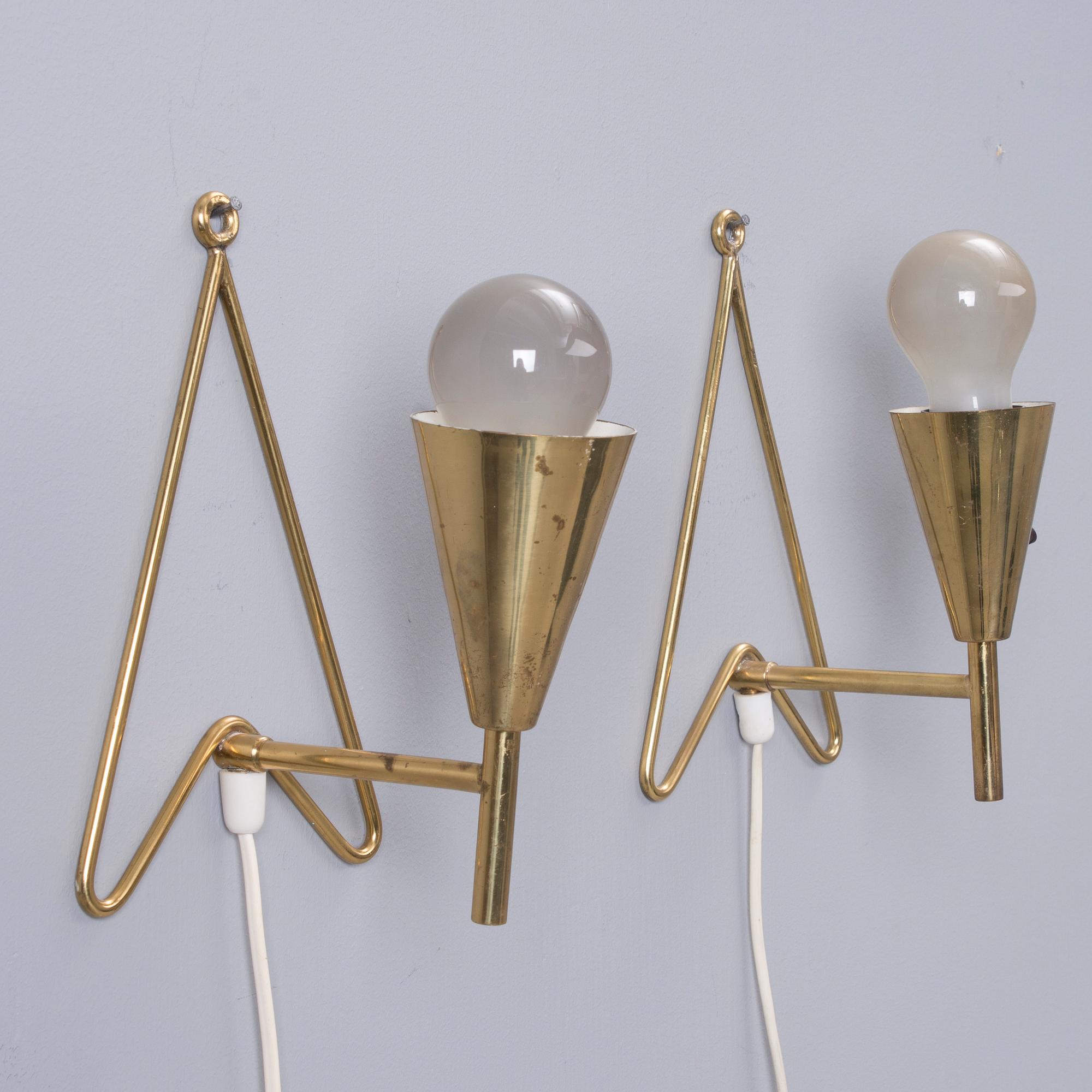 VÄGGLAMPOR, ETT PAR, mässing, märkt Itsu, 1960-tal.