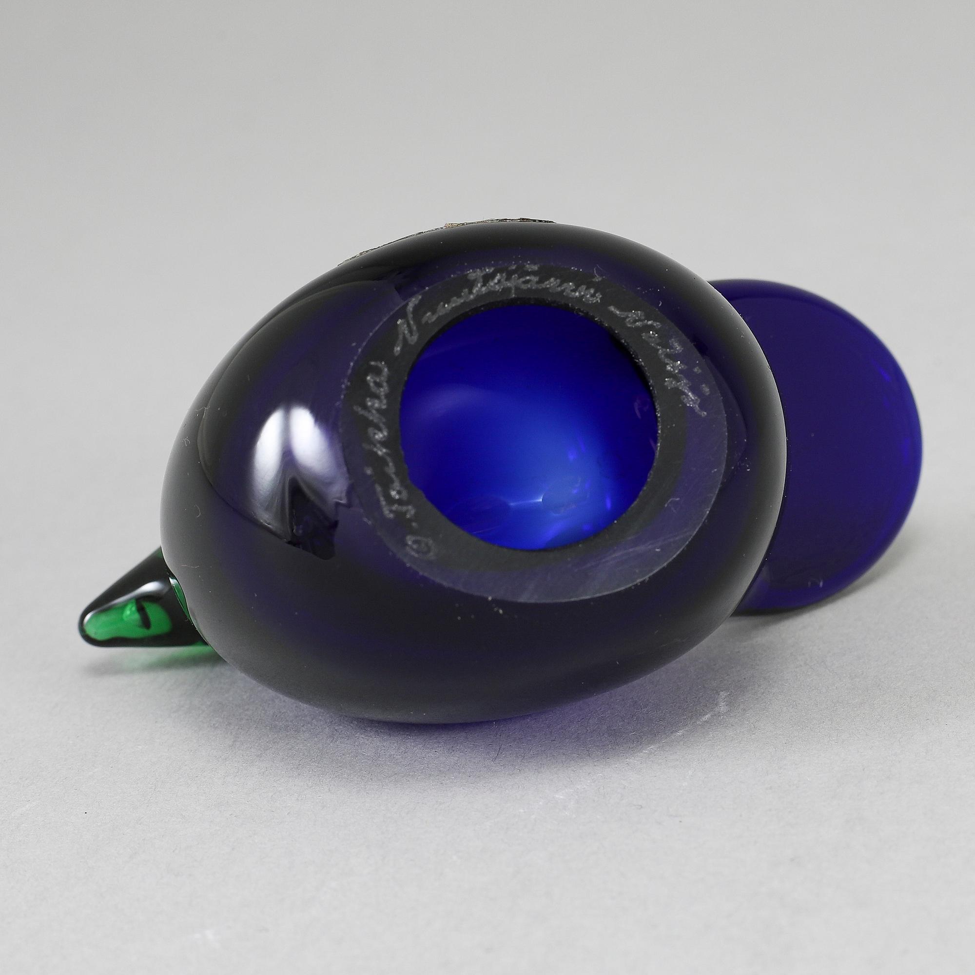 OIVA TOIKKA, glasfågel, Green Flycatcher 1972, signerad O.Toikka, Nuutajärvi Notsjö.