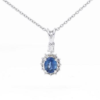 HÄNGE, 18K vitguld med ovalslipad safir 1,13 ct och briljantslipade diamanter tot ca 0,27 ct. Vikt 4,80 gram