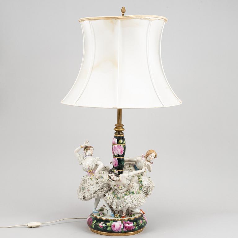 A porcelain table lamp, probably Germany, early 20th Century.
