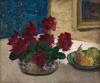 Olle Hjortzberg, Still life with roses and fruit.