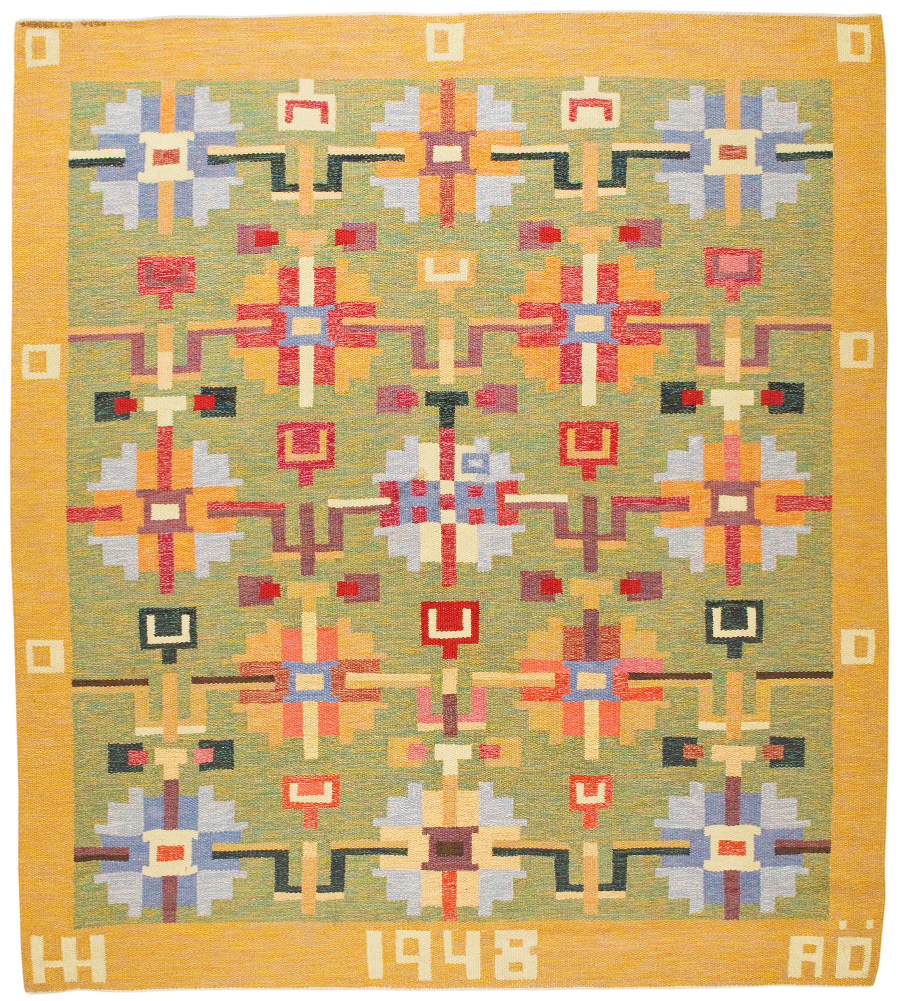 MATTA. Rölakan. 260,5 x 233,5 cm. Invävd signatur AÖ  och broderat Agda Österberg (Tre Bäckar, Varnhem).