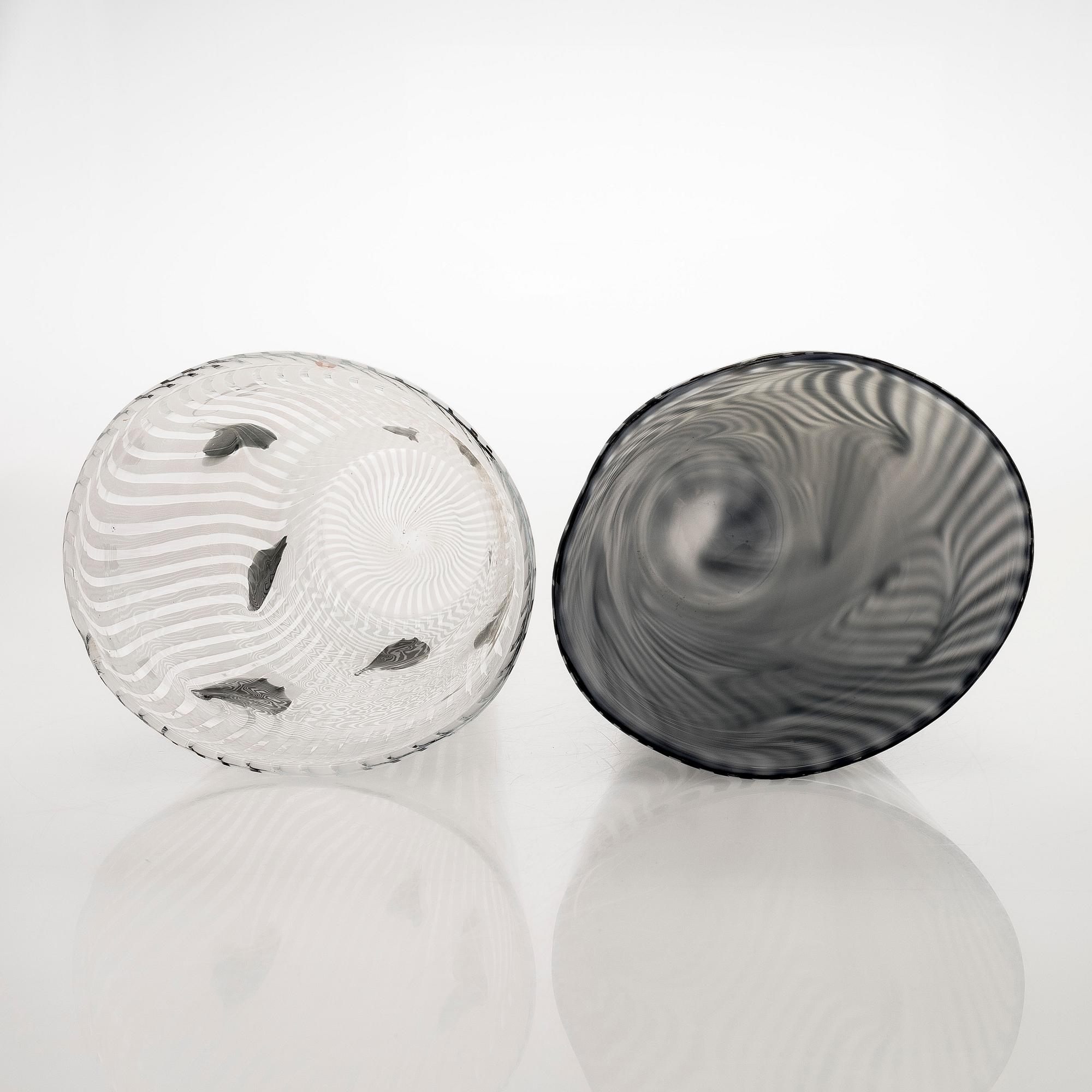 Kerttu Nurminen, two vases, signed Kerttu Nurminen Nuutajärvi, 18/99 and 63/99.