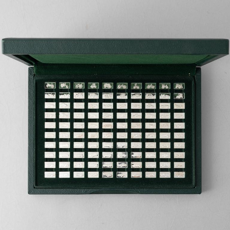 Franklin Mint, miniatures, 100 pcs, sterling silver, "The 100 Greatest Cars", 1975.