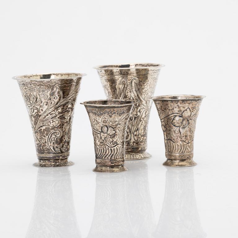 Four silver beakers, Sweden, 18th century.