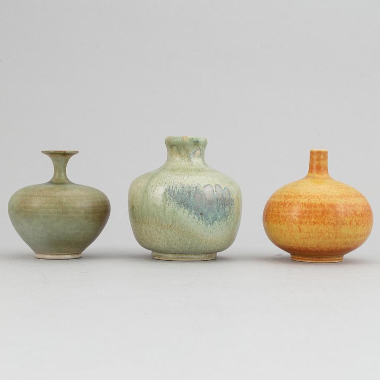 A set five stoneware vases and two bowls, including Tomas Anagrius and Atte Holm, Höganäs.