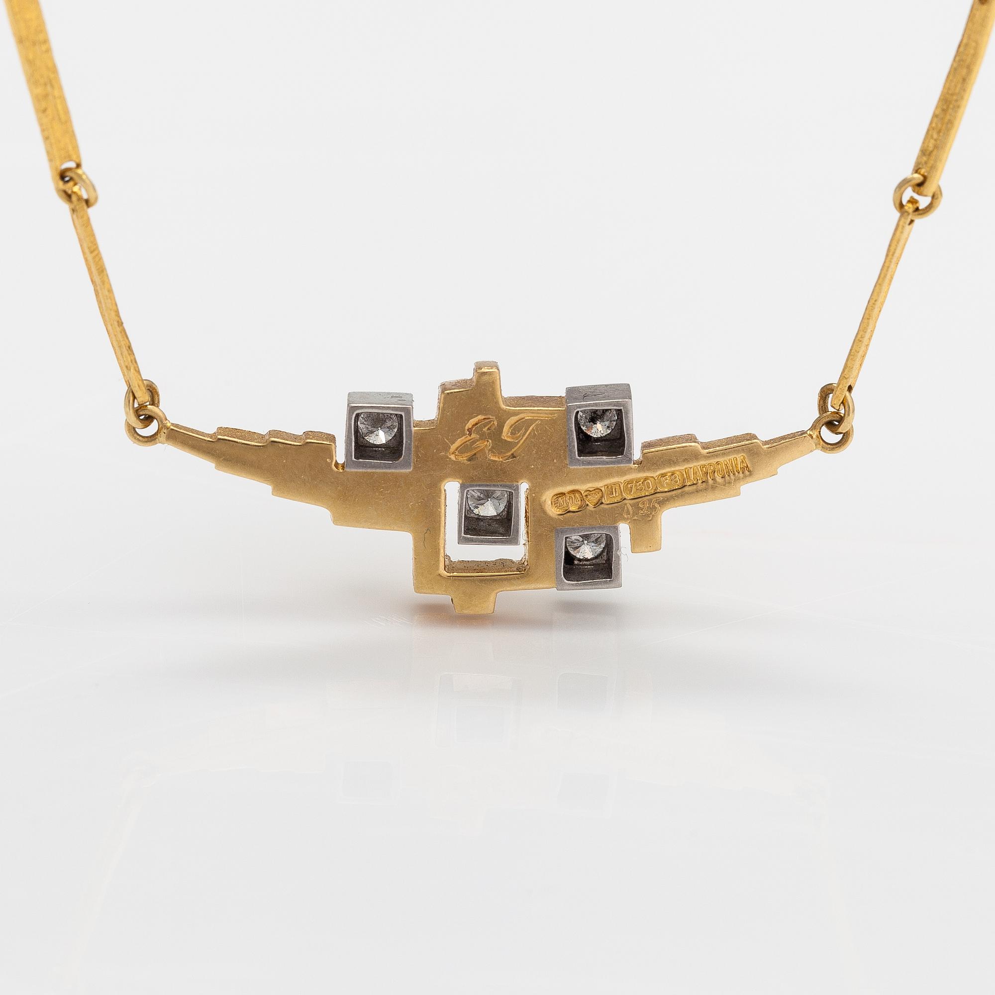 Björn Weckström, An 18K gold necklace "Pointy mountains" with brilliant-cut diamonds ca. 0.25 ct in total. Lapponia 1983.